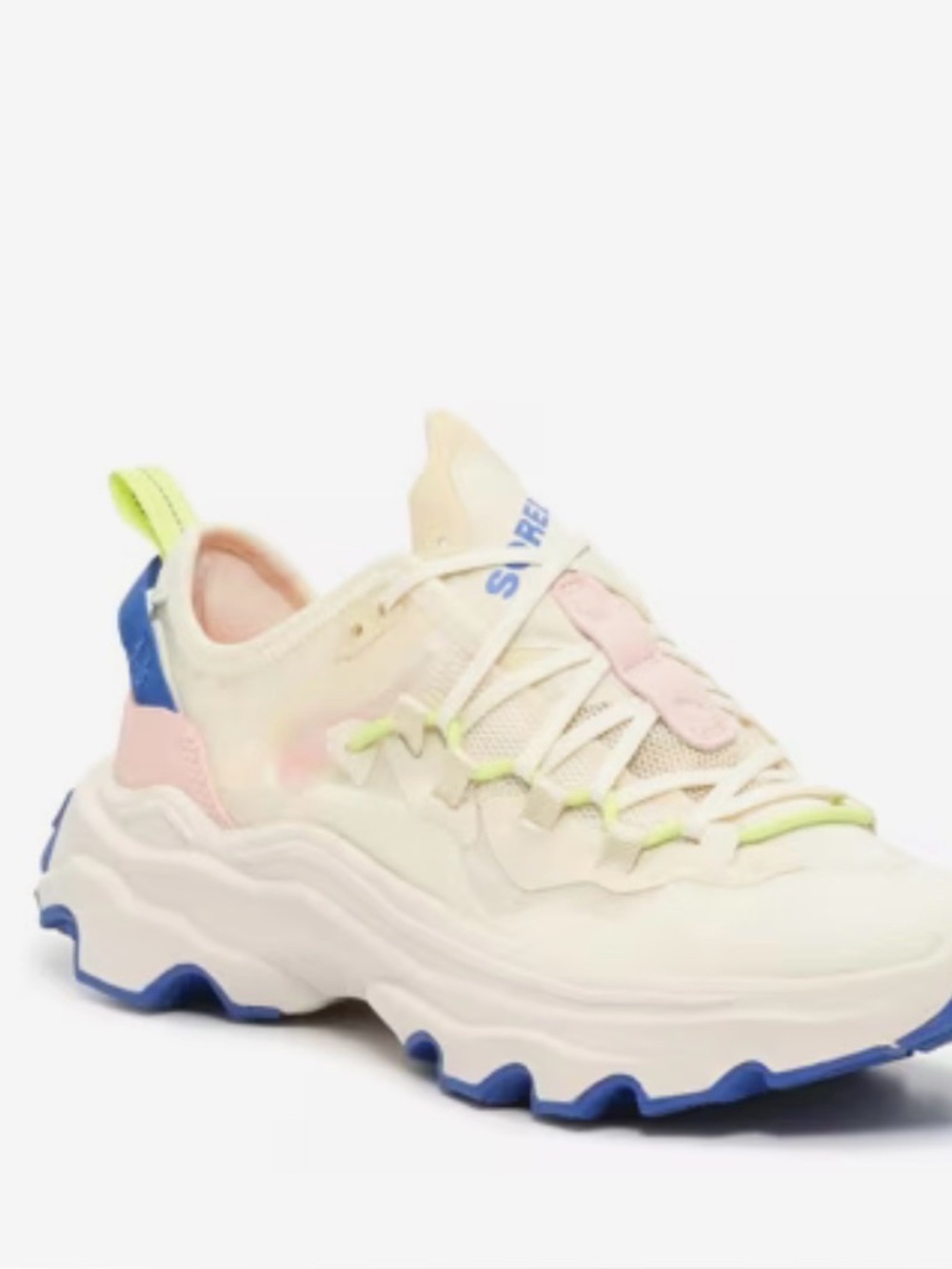 Sorel Women's Kinetic Breakthru Tech Lace in white, pink, blue, & neon yellow 7